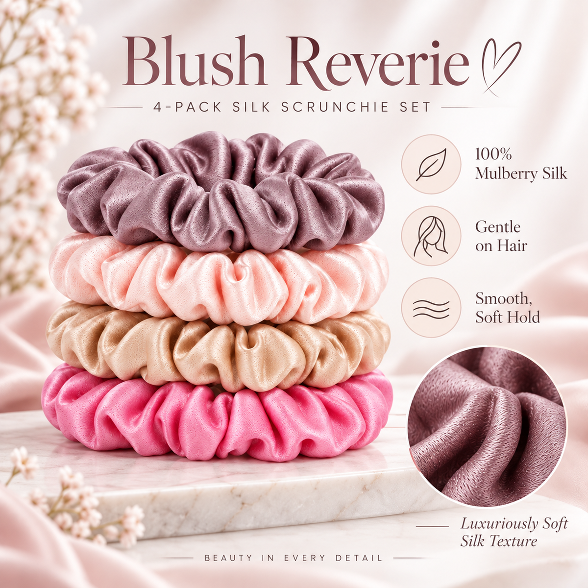 Pure Silk Scrunchies for Hair